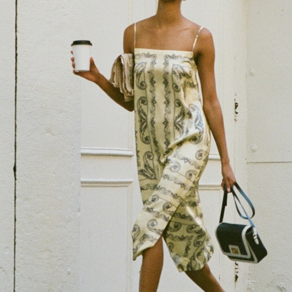 J. Crew Cream and Black Midi Dress